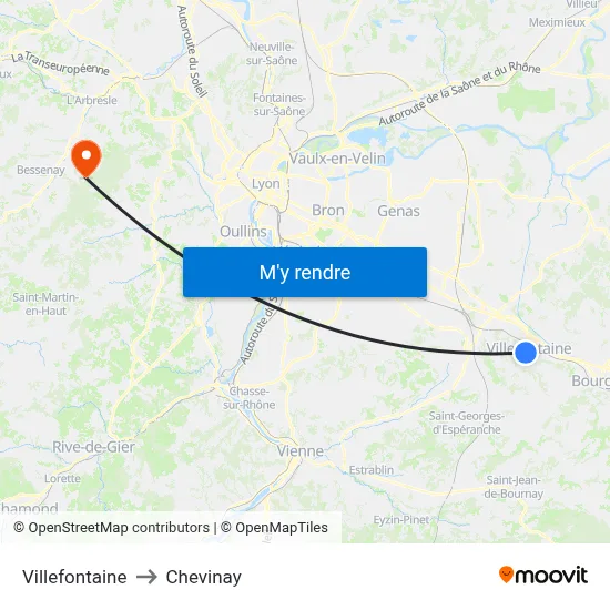Villefontaine to Chevinay map