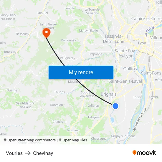 Vourles to Chevinay map