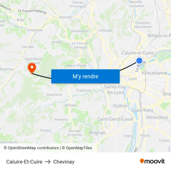 Caluire-Et-Cuire to Chevinay map