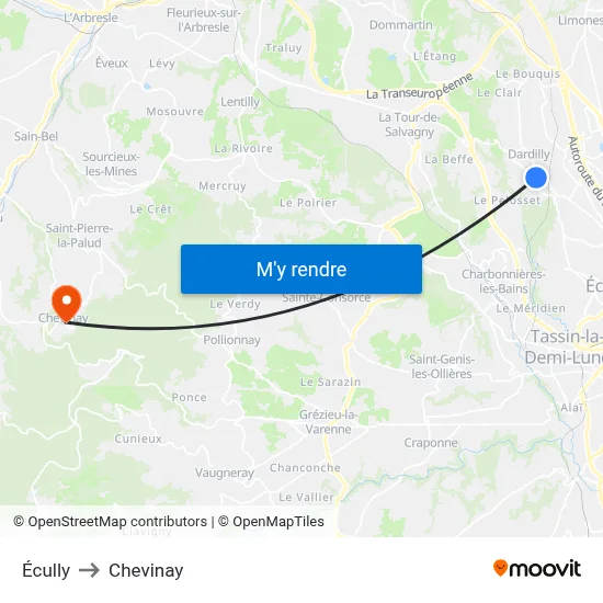 Écully to Chevinay map