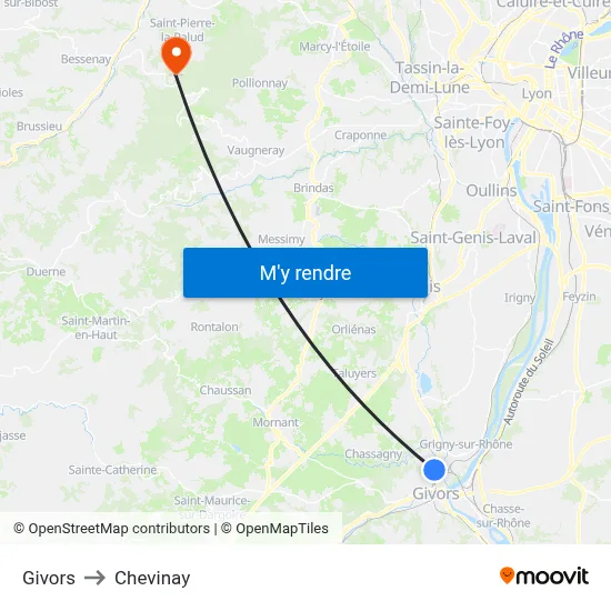 Givors to Chevinay map