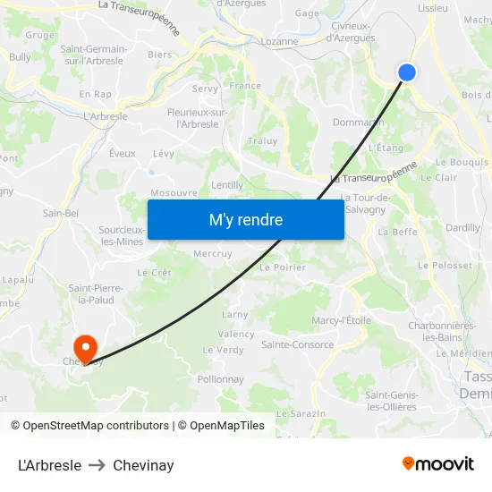 L'Arbresle to Chevinay map