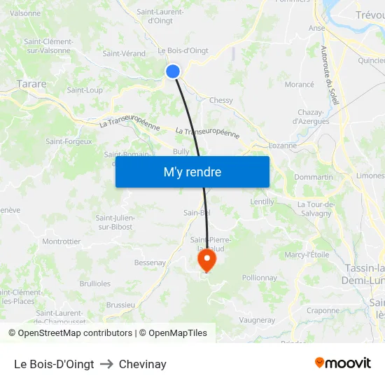 Le Bois-D'Oingt to Chevinay map