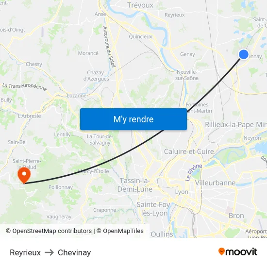 Reyrieux to Chevinay map