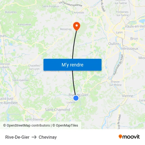 Rive-De-Gier to Chevinay map