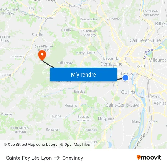 Sainte-Foy-Lès-Lyon to Chevinay map