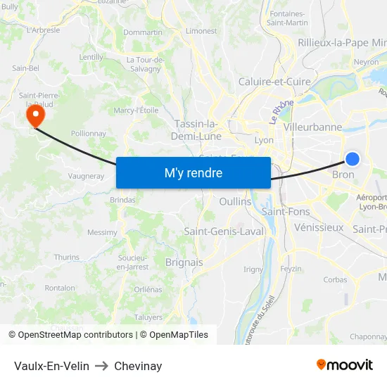 Vaulx-En-Velin to Chevinay map