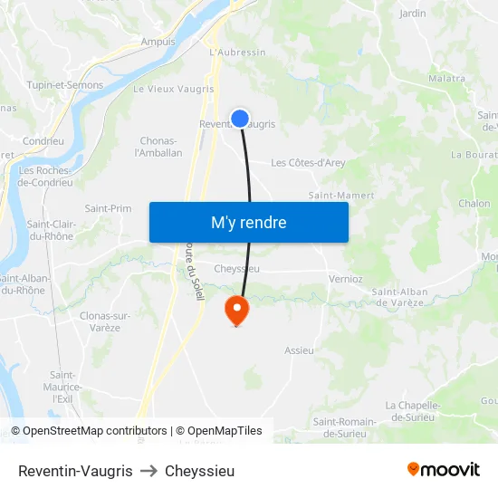 Reventin-Vaugris to Cheyssieu map