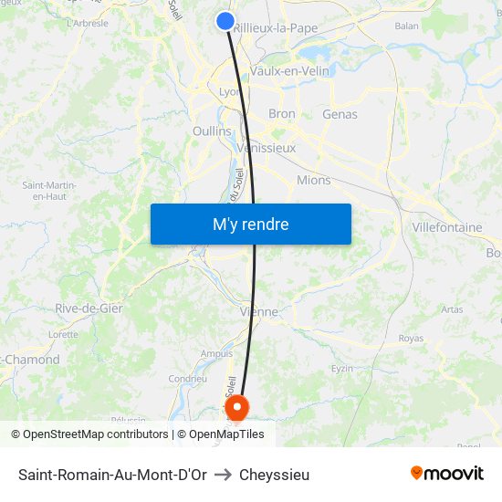 Saint-Romain-Au-Mont-D'Or to Cheyssieu map