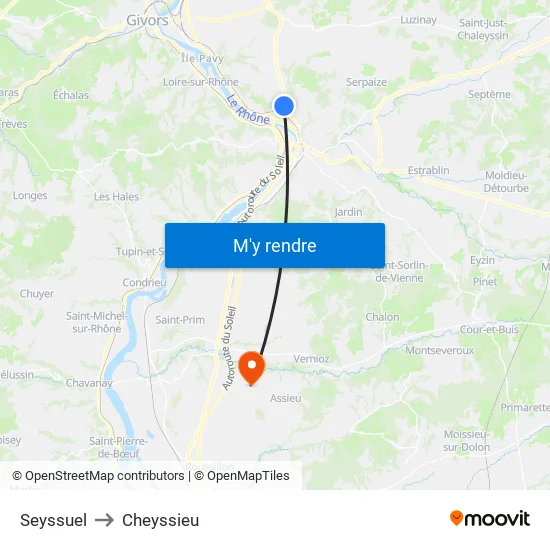 Seyssuel to Cheyssieu map
