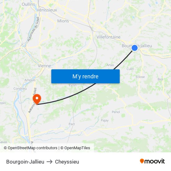 Bourgoin-Jallieu to Cheyssieu map