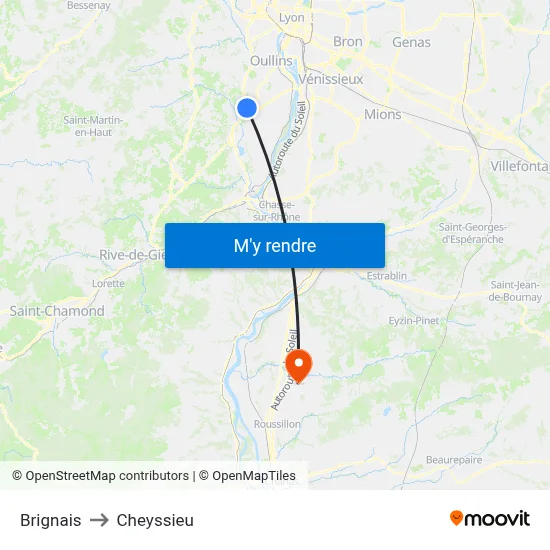 Brignais to Cheyssieu map