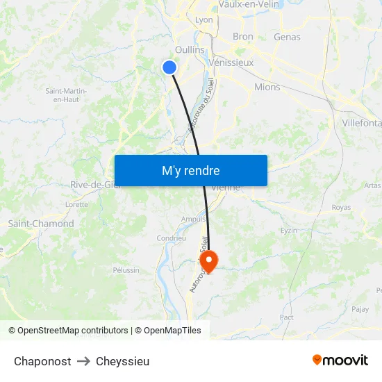 Chaponost to Cheyssieu map