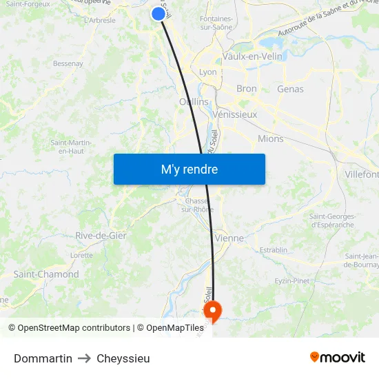 Dommartin to Cheyssieu map