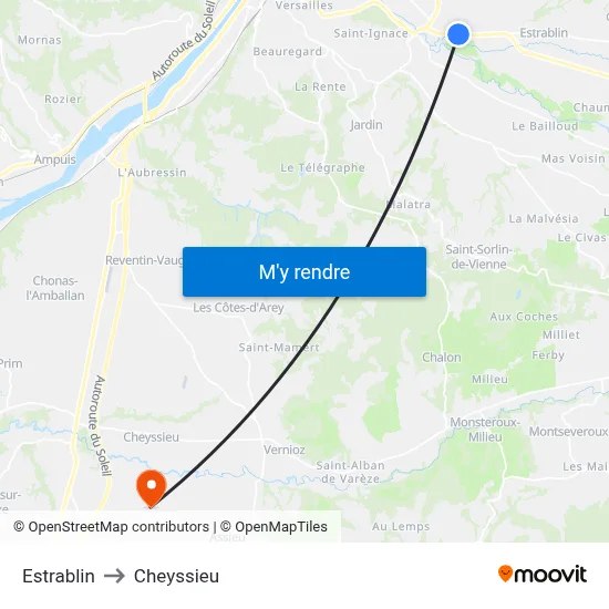 Estrablin to Cheyssieu map