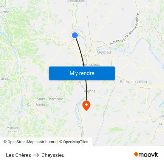 Les Chères to Cheyssieu map