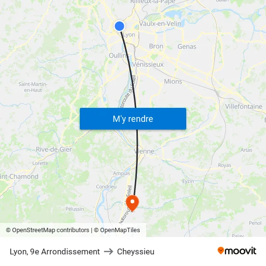 Lyon, 9e Arrondissement to Cheyssieu map