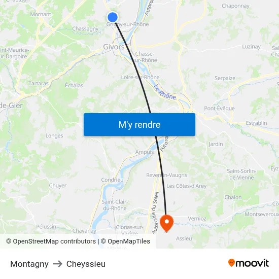 Montagny to Cheyssieu map