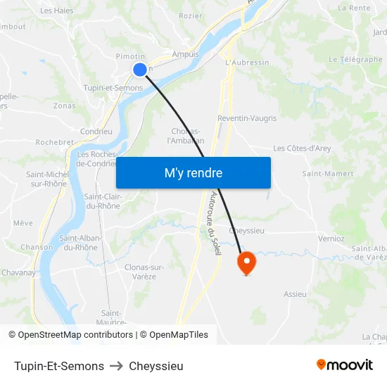 Tupin-Et-Semons to Cheyssieu map