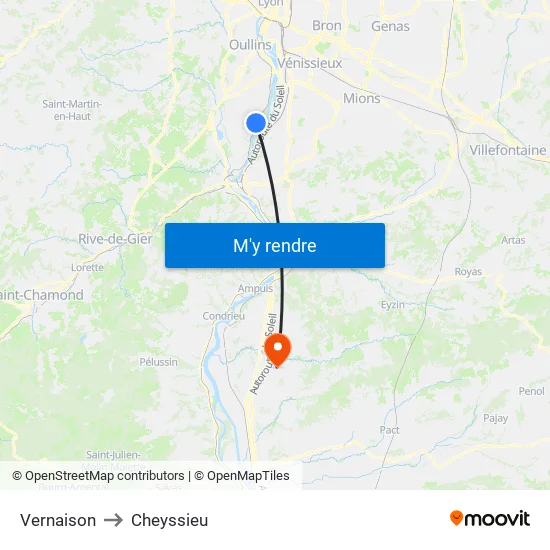Vernaison to Cheyssieu map