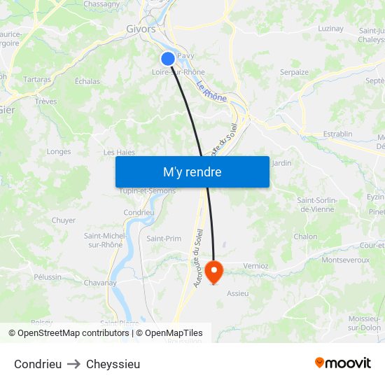 Condrieu to Cheyssieu map