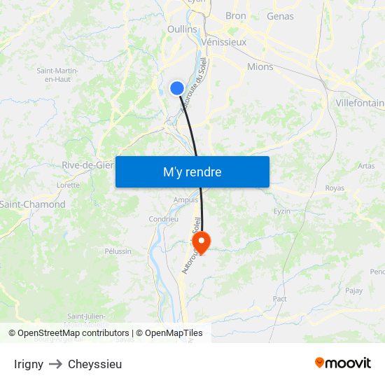 Irigny to Cheyssieu map