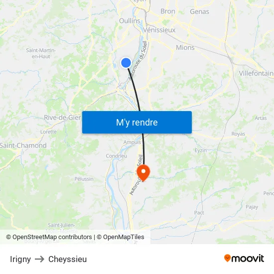 Irigny to Cheyssieu map