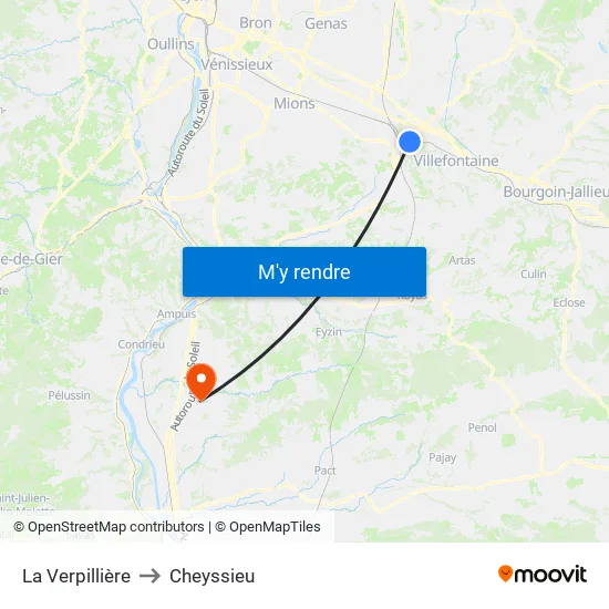 La Verpillière to Cheyssieu map