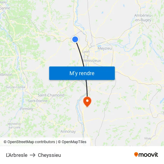 L'Arbresle to Cheyssieu map