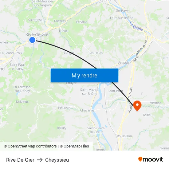 Rive-De-Gier to Cheyssieu map