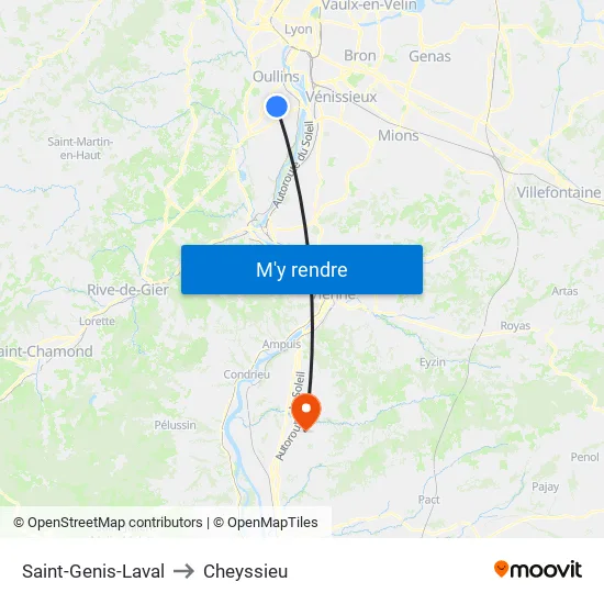 Saint-Genis-Laval to Cheyssieu map