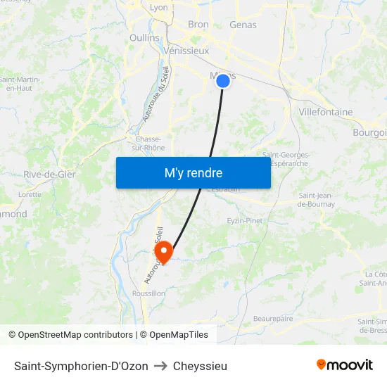 Saint-Symphorien-D'Ozon to Cheyssieu map