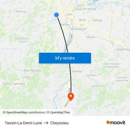 Tassin-La-Demi-Lune to Cheyssieu map