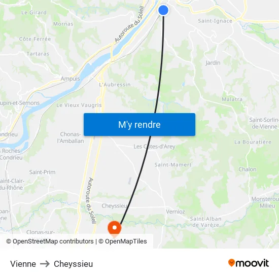 Vienne to Cheyssieu map