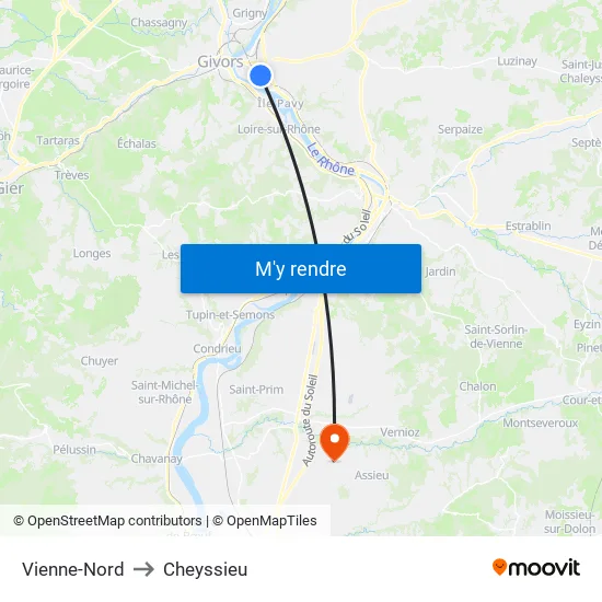 Vienne-Nord to Cheyssieu map