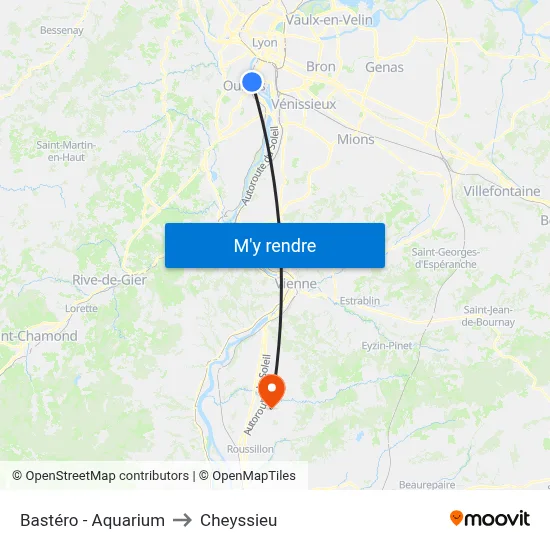 Bastéro - Aquarium to Cheyssieu map