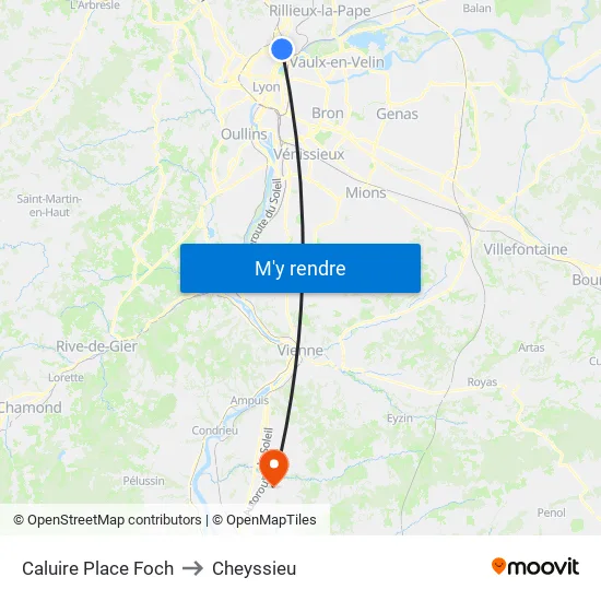 Caluire Place Foch to Cheyssieu map