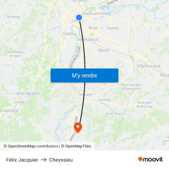 Félix Jacquier to Cheyssieu map