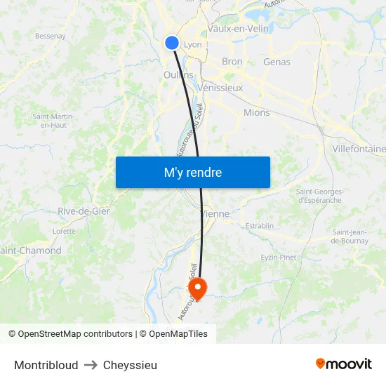 Montribloud to Cheyssieu map