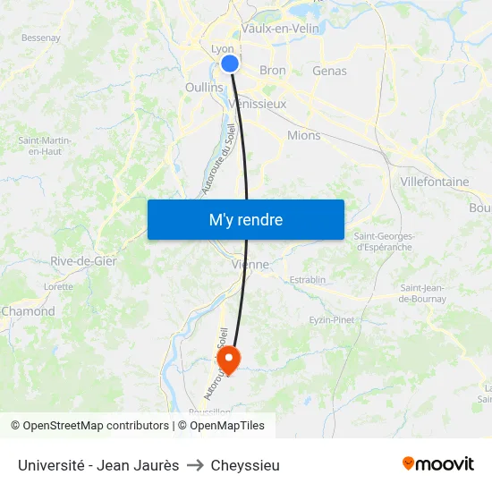 Université - Jean Jaurès to Cheyssieu map