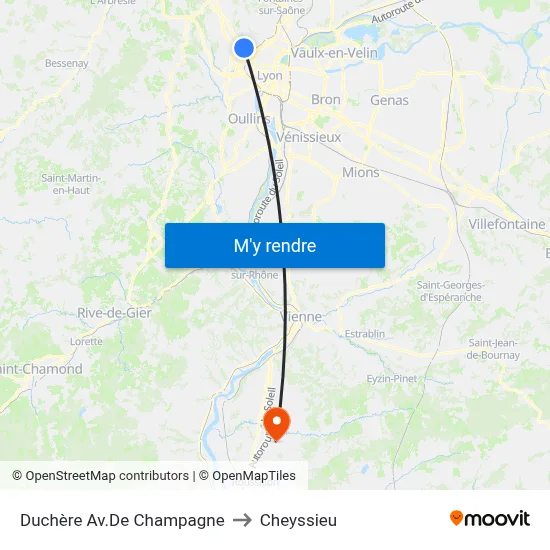 Duchère Av.De Champagne to Cheyssieu map