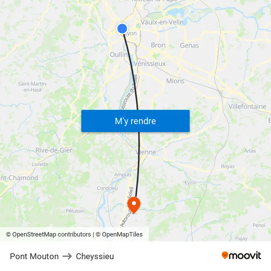 Pont Mouton to Cheyssieu map