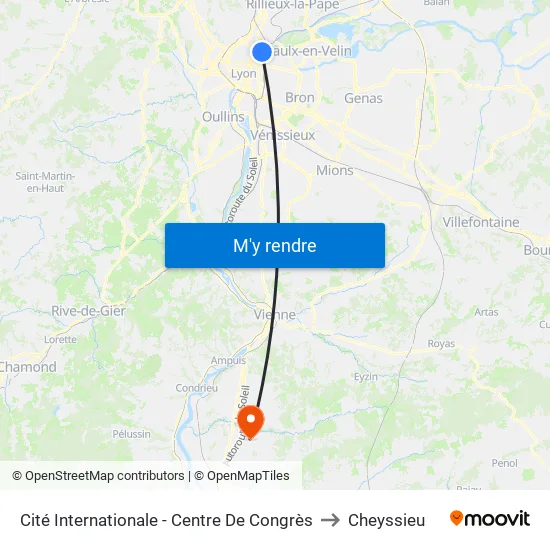 Cité Internationale - Centre De Congrès to Cheyssieu map