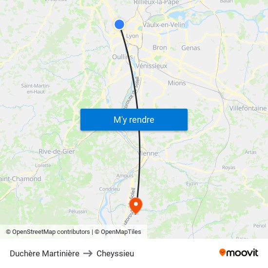 Duchère Martinière to Cheyssieu map