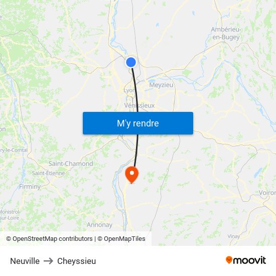 Neuville to Cheyssieu map