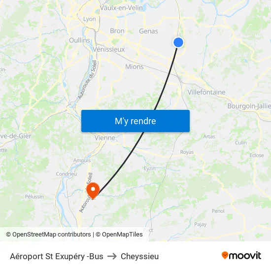 Aéroport St Exupéry -Bus to Cheyssieu map