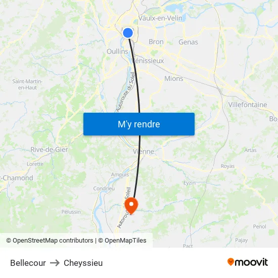 Bellecour to Cheyssieu map