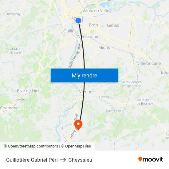 Guillotière Gabriel Péri to Cheyssieu map