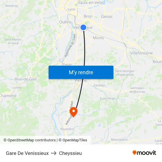 Gare De Venissieux to Cheyssieu map