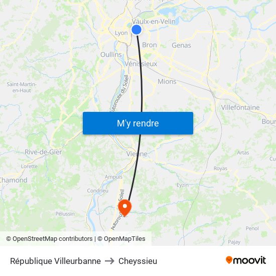 République Villeurbanne to Cheyssieu map